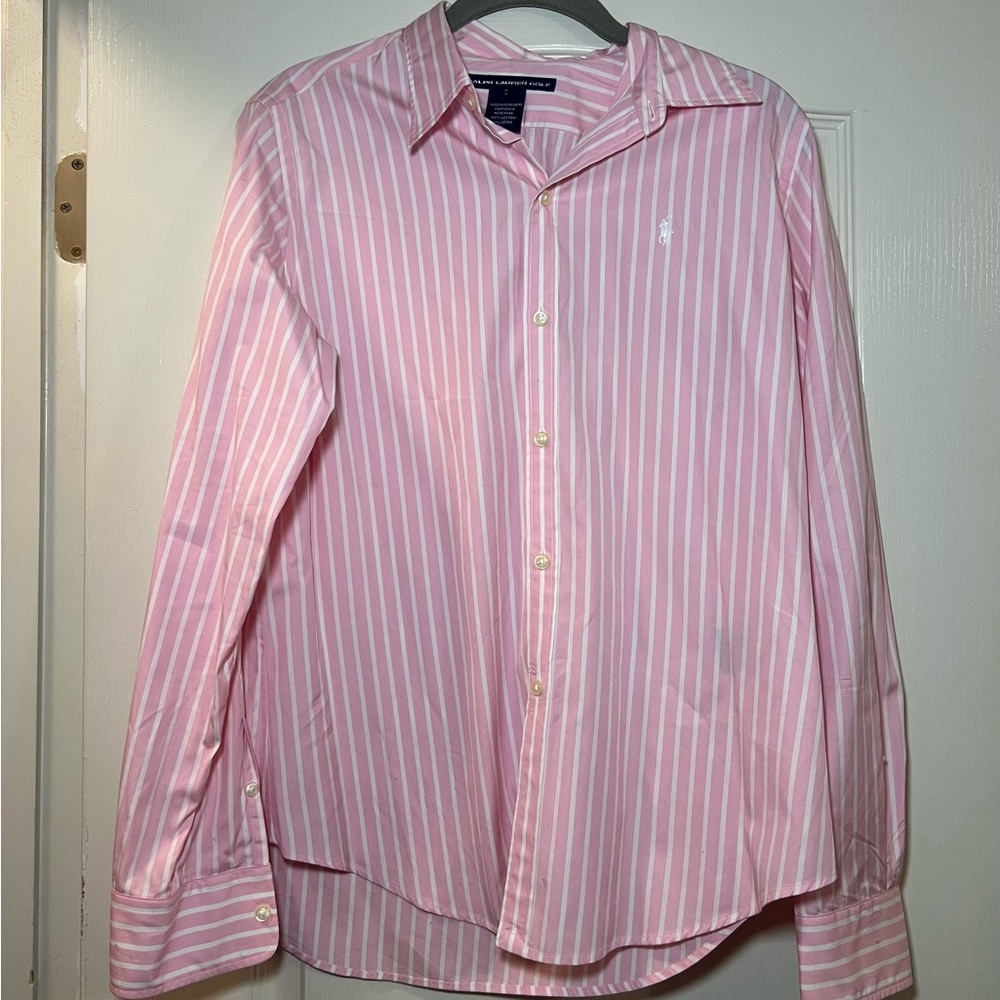 Vintage Ralph Lauren Golf Pink and White Striped Shirt